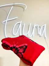 Organic Cotton Butterfly Sweatshirt | Black & Neon Pink on Red Fauna