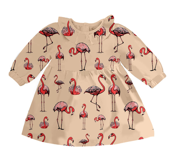 Organic Cotton Dress For Kids | Flamingo Print Fauna Kids
