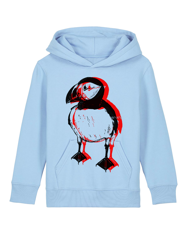 Organic Cotton Kids Hoodie | Double puffin on blue - Fauna Kids