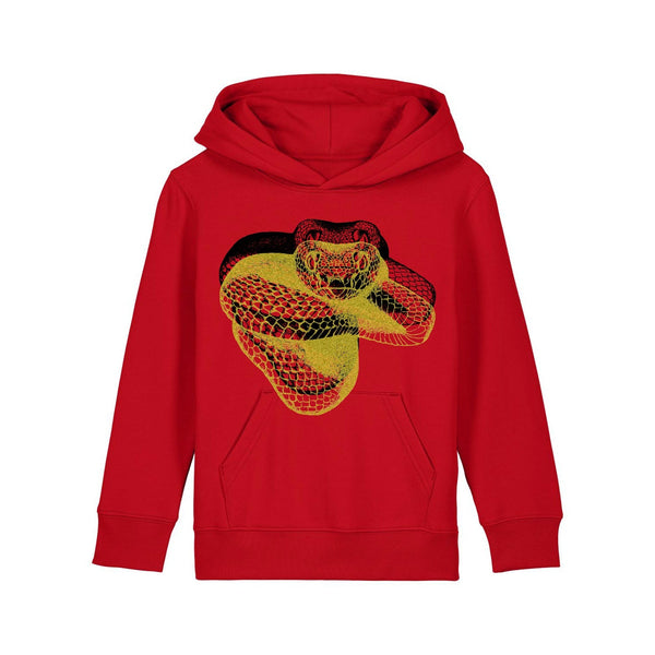 Organic Cotton Kids Hoodie | Double snake gold on red Fauna Kids