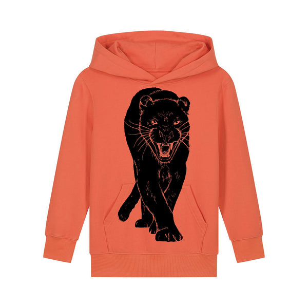 Organic Cotton Kids Hoodie | Panther on Salsa Orange - Fauna Kids