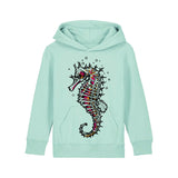 Organic Cotton Kids Hoodie | Seahorse on Caribbean Blue Fauna Kids