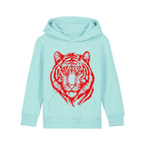 Organic Cotton Kids Hoodie | Tiger on College Caribbean Blue Fauna Kids