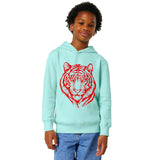 Organic Cotton Kids Hoodie | Tiger on College Caribbean Blue Fauna Kids