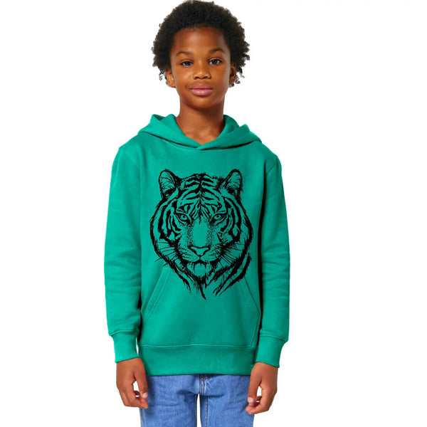 Organic Cotton Kids Hoodie | Tiger on College Green Fauna Kids