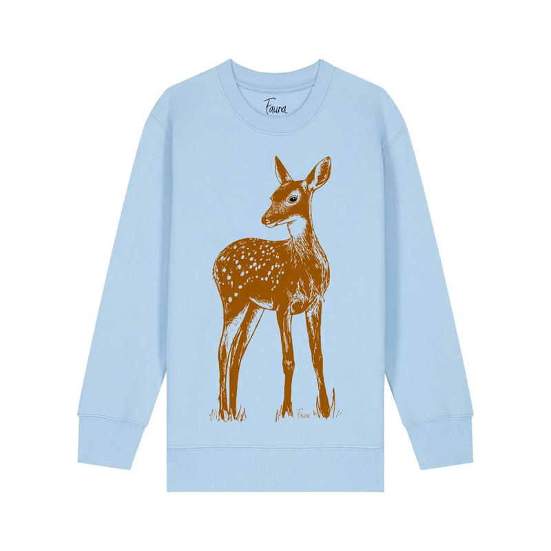 Organic Cotton Kids Sweatshirt | Fawn on Blue Fauna