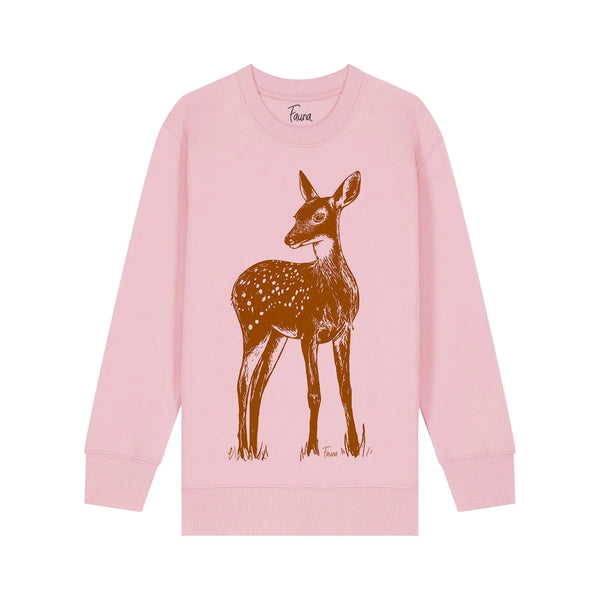 Organic Cotton Kids Sweatshirt | Fawn on Pink Fauna