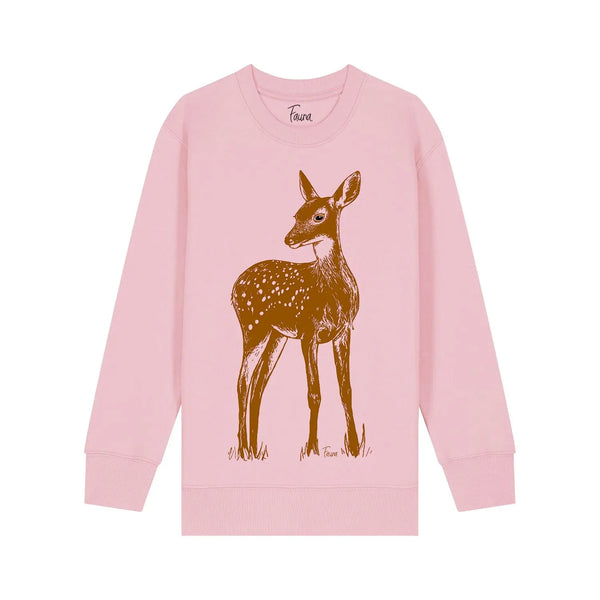 Organic Cotton Kids Sweatshirt | Fawn on Pink - Fauna Kids