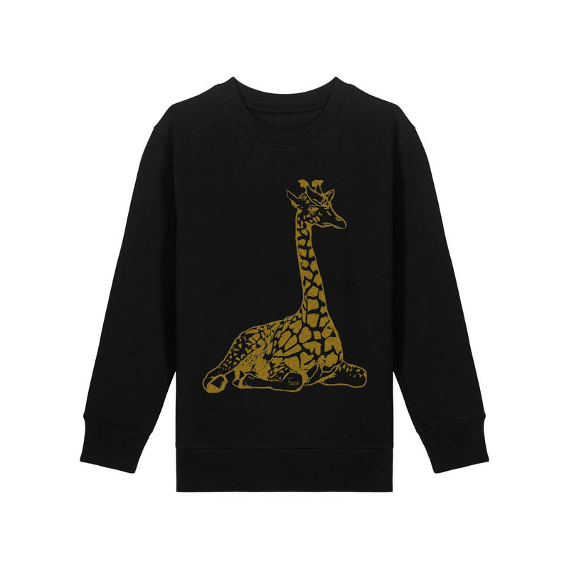 Organic Cotton Kids Sweatshirt | Gold Giraffe on Black Fauna