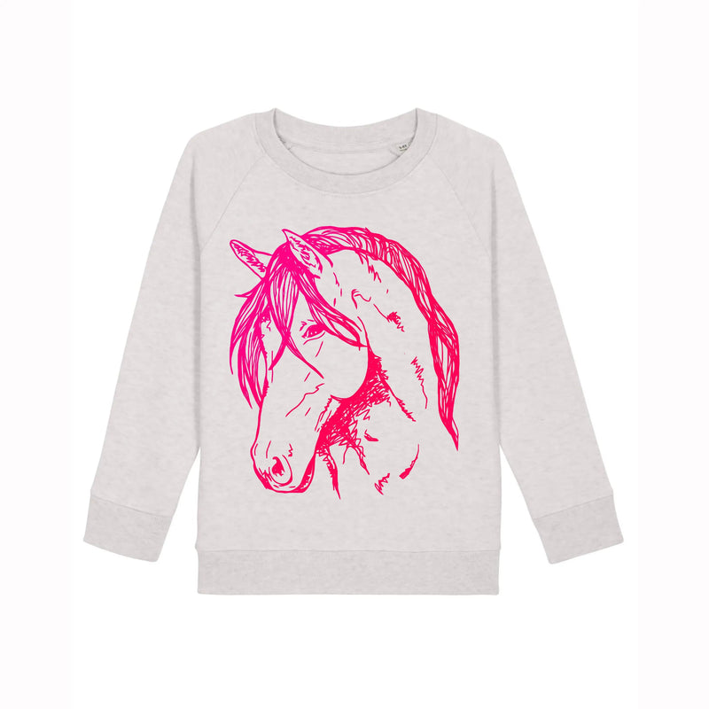 Organic Cotton Kids Sweatshirt | Neon Pink Pony on Cream Heather Fauna Kids