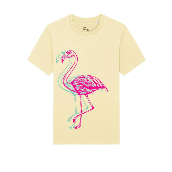 Organic Cotton Kids T-Shirt | Butter yellow & Pink Flamingo Fauna Kids