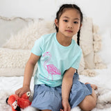 Organic Cotton Kids T-Shirt | Caribbean Blue & Pink Flamingo Fauna Kids