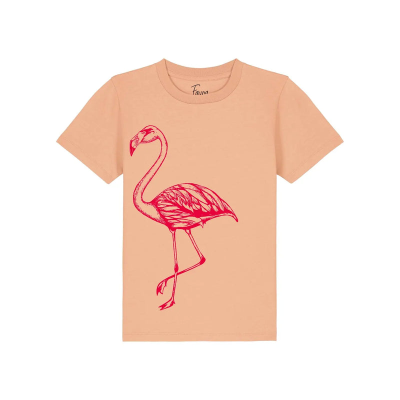 Organic Cotton Kids T-Shirt | Peach with Red Flamingo Fauna Kids