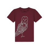 Organic Cotton Kids T-Shirt | Silver Owl on Wine Fauna Kids