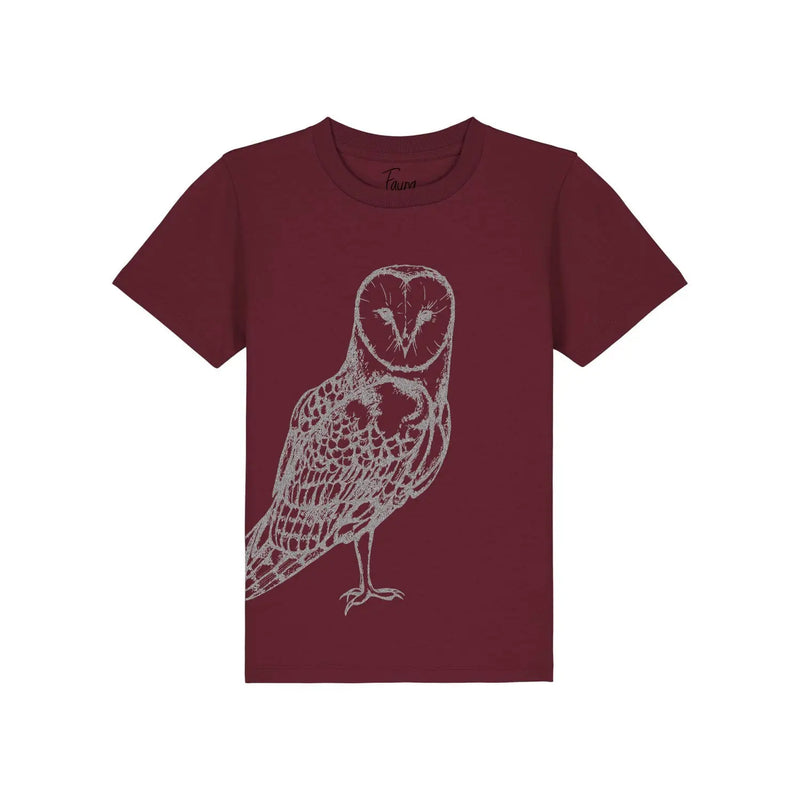 Organic Cotton Kids T-Shirt | Silver Owl on Wine Fauna Kids