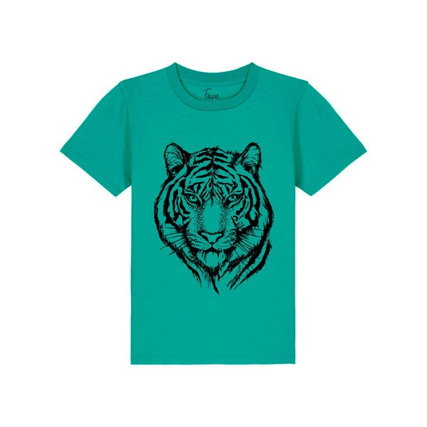 Organic Cotton Kids T-Shirt | Tiger on College Green Fauna Kids