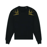 Organic Cotton Oversized Women's Sweatshirt | Gold swallows on black Fauna