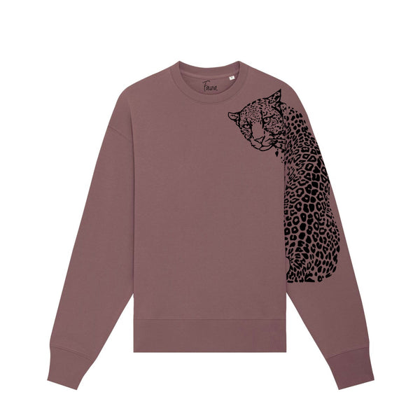 Organic Cotton Oversized Women's Sweatshirt | Mocha Leopard Fauna