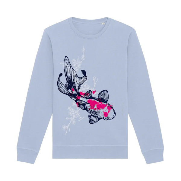 Organic Cotton Unisex Fit Sweatshirt | Cherry blossom Koi Fish Blue Fauna Kids