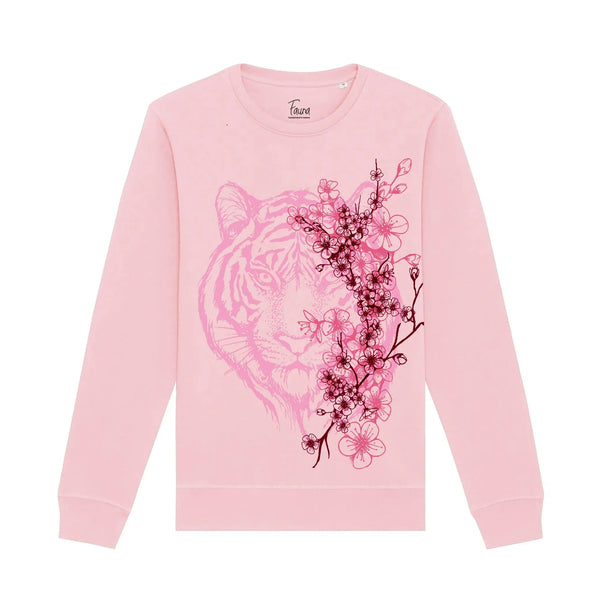 Organic Cotton Unisex Fit Sweatshirt | Tiger Cherry Blossom Fauna Kids