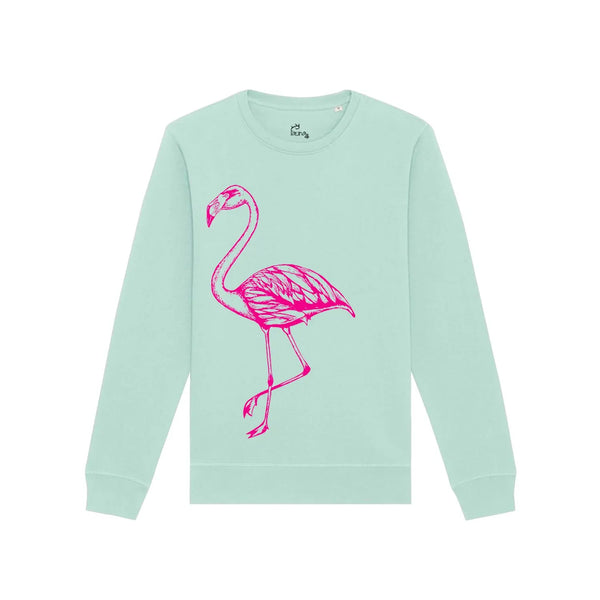 Organic Cotton Unisex Flamingo Sweatshirt | Hot Pink on Blue Fauna