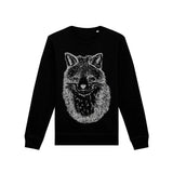 Organic Cotton Unisex Fox Sweatshirt | Silver on black Fauna