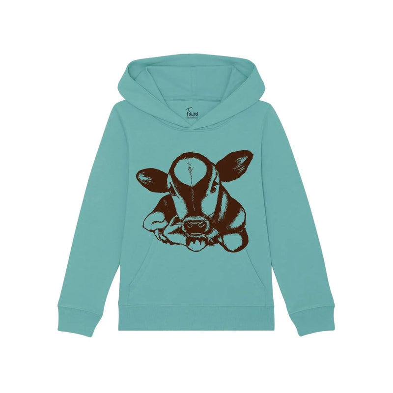 Organic Cotton Unisex Hoodie | Cow on Teal Fauna