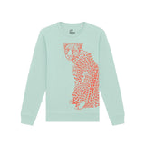 Organic Cotton Unisex Leopard Sweatshirt | Caribbean Blue & Coral Fauna