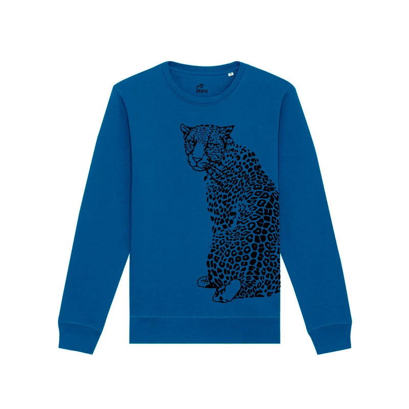 Organic Cotton Unisex Leopard Sweatshirt | Royal Blue Fauna