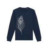 Organic Cotton Unisex Peacock Feather Sweatshirt | Silver on Navy Fauna