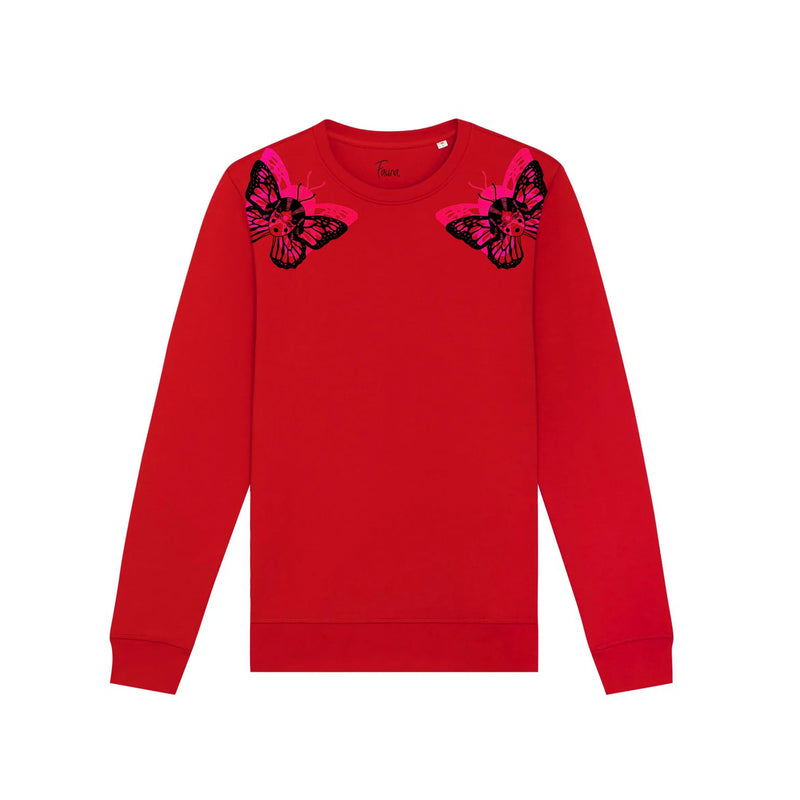 Organic Cotton Unisex Rose Sweatshirt | Black on Red Fauna