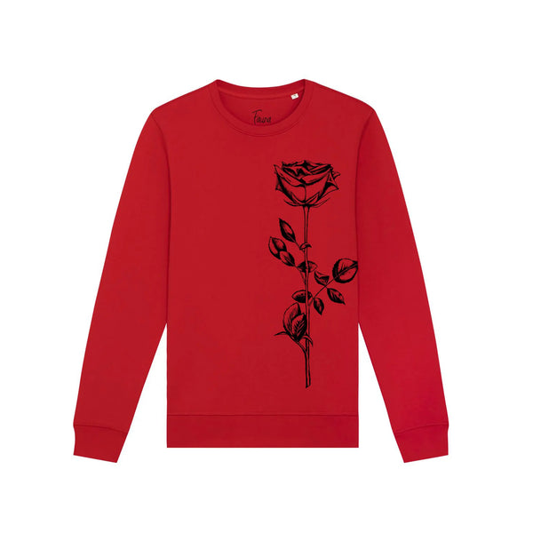 Organic Cotton Unisex Rose Sweatshirt | Black on Red Fauna