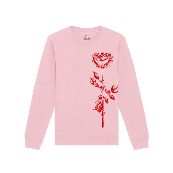 Organic Cotton Unisex Rose Sweatshirt | Red on Pink Fauna