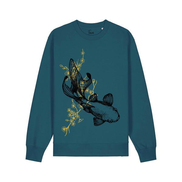 Organic Cotton Unisex Sweatshirt | Cherry blossom Koi Fish Gold on Stargazer Fauna Kids
