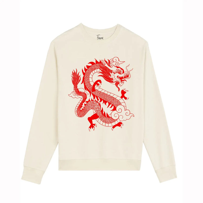 Organic Cotton Unisex Sweatshirt | Dragon on Natural Fauna