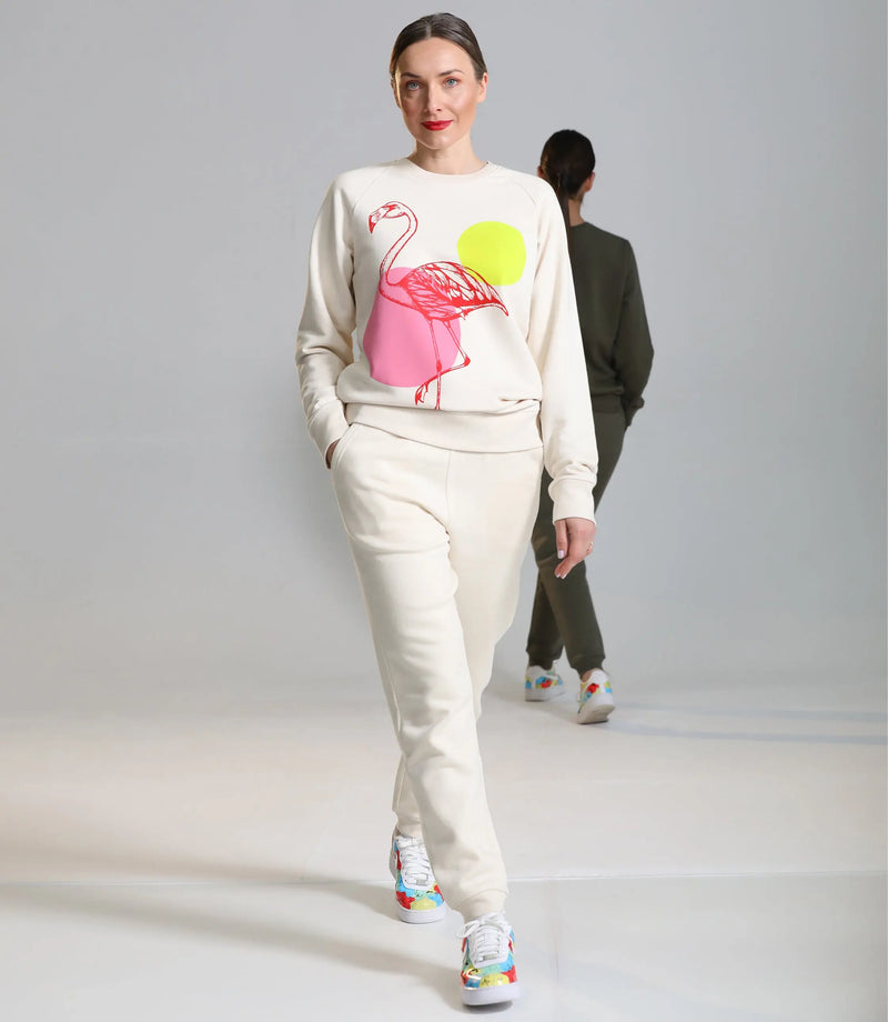 Organic Cotton Unisex Sweatshirt | Flamingo on natural Fauna Kids