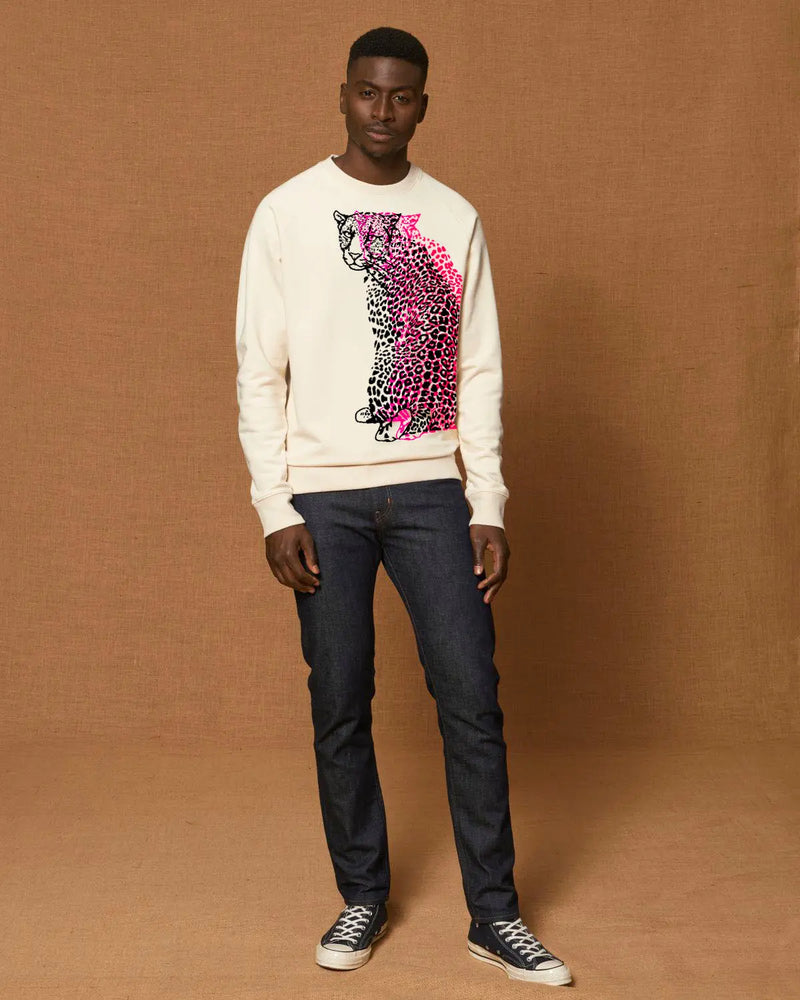 Organic Cotton Unisex Sweatshirt | Neon Pink Leopard Fauna