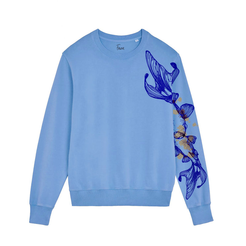 Organic Cotton Unisex Sweatshirt | Vintage Look Koi Fish Print Fauna