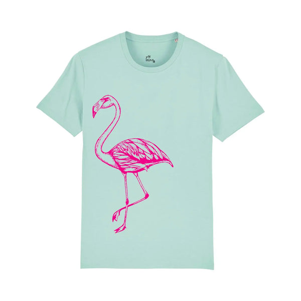 Organic Cotton Unisex T-shirt | Caribbean Blue & Hot Pink Flamingo Fauna Kids