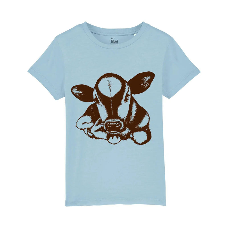 Organic Cotton Unisex T-shirt | Cow on Sky Blue Fauna Kids