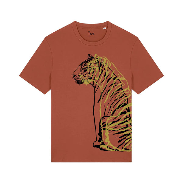 Organic Cotton Unisex T-shirt | Double Tiger on Bronze Fauna