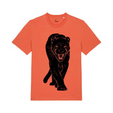 Organic Cotton Unisex T-shirt | Panther on Salsa Orange Fauna