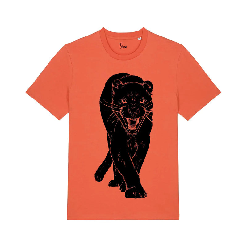 Organic Cotton Unisex T-shirt | Panther on Salsa Orange Fauna