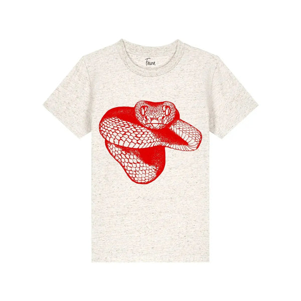 Fauna Kids T-Shirt, Red Snake on Oatmeal Fauna Kids