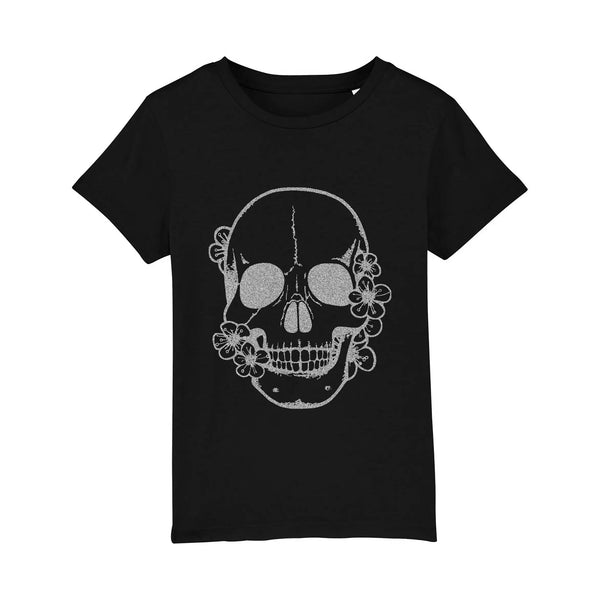 Organic Cotton Unisex T-shirt | Silver skull on Black Fauna Kids