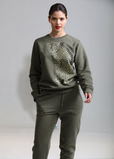 Organic Cotton Unisex Tracksuit | Gold & black leopard on Khaki