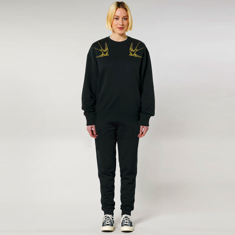 Organic Cotton Unisex Tracksuit | Gold swallows on black Fauna