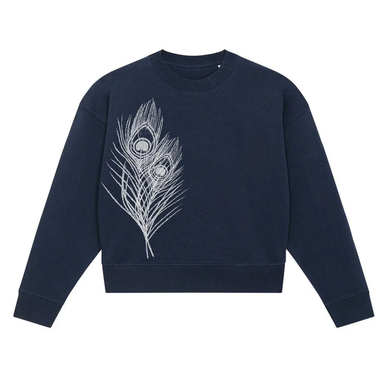 Organic Cotton Women's Cropped Sweatshirt | Peacock Navy Fauna Kids