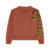 Organic Cotton Women's Sweatshirt| Gold Tiger on Bronze Fauna