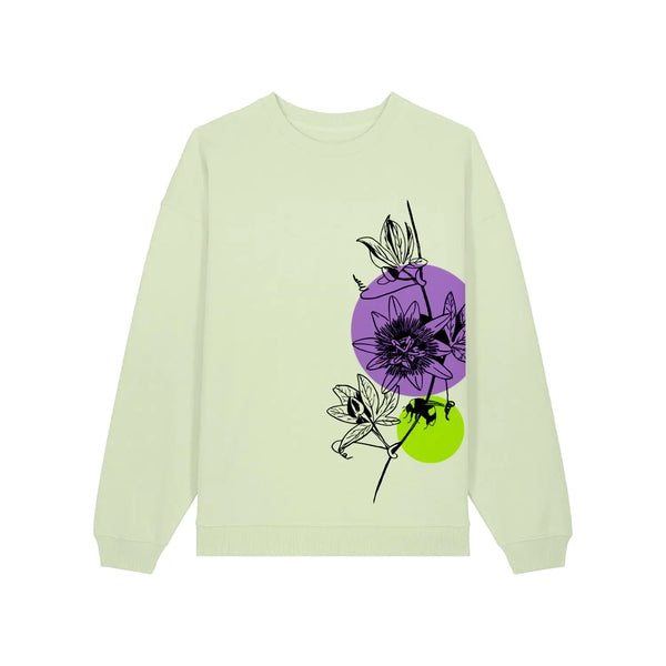 Oversized Graphic Sweatshirt | Green Passion Flower Fauna